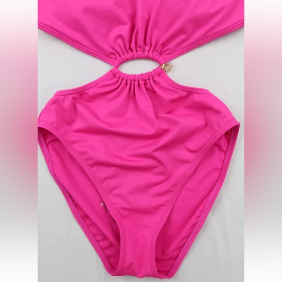 MICHAEL KORS Logo Strapless One Piece Bikini Ultra Pink Size 6 - Picture 2 of 15